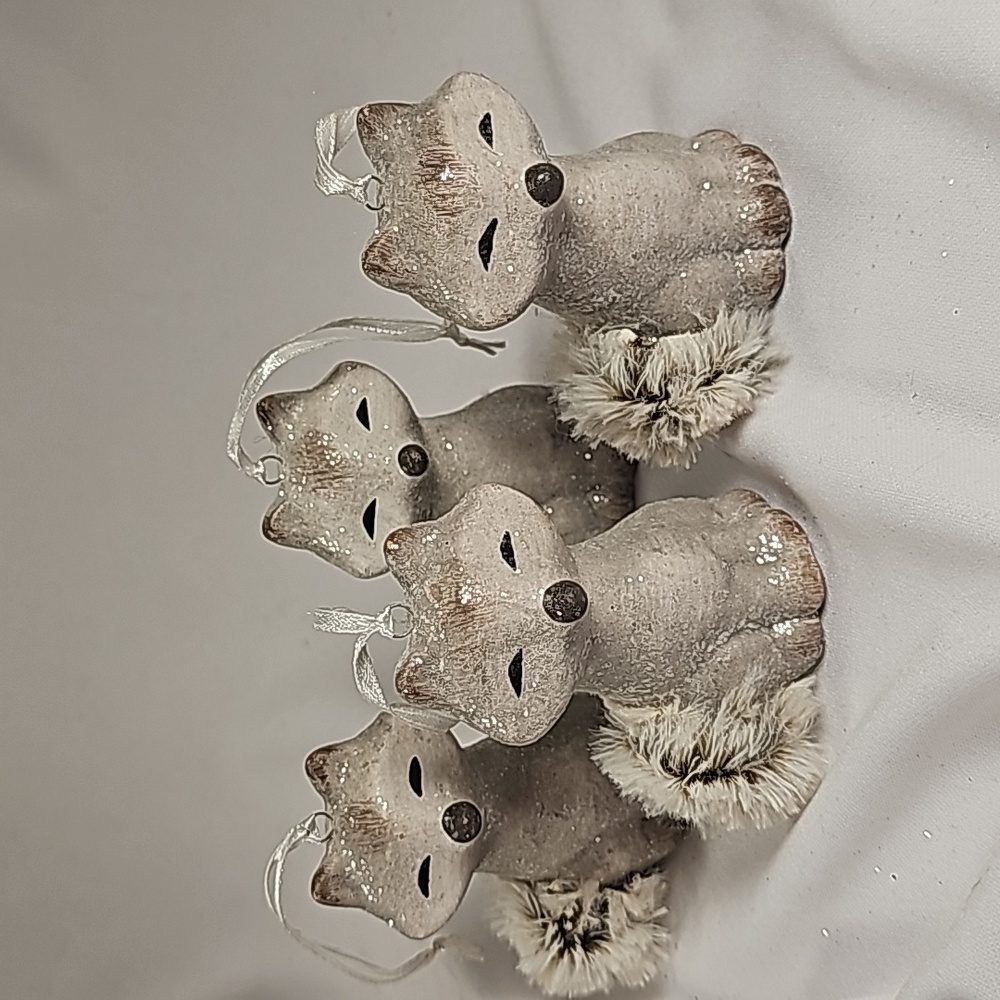 Lot of 4 Silver Fox Ceramic Glitter Ornament Woodland Critters